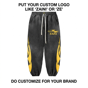 Pantalon de jogging pour homme 100% coton sergé respirant écologique séchage rapide 320 GSM délavé à l'acide noir avec panneau latéral jaune OEM ODM - Product Image 1