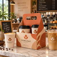 Boîte de transport pour tasses à café personnalisée AT PACK avec poignée, porte-tasses pour 2 et 4 tasses, emballage à emporter pour cafés et restaurants