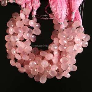 Perles de quartz rose naturel facettées en forme de poire, perles de pierres précieuses de quartz rose pour la fabrication de bijoux, fournitures par un fabricant indien en gros - Product Image 6