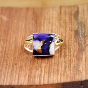 Bague coussin turquoise huître violette 925 argent Sterling Zigzag fil spirale bohème Cocktail bijoux - Product Image 2