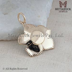 Solid 14k Gold Flower Pendant Enamel <b>Jewelry</b> Pave Diamond Gold Pendant <b>Handmade</b> <b>Jewelry</b> - Product Image 4