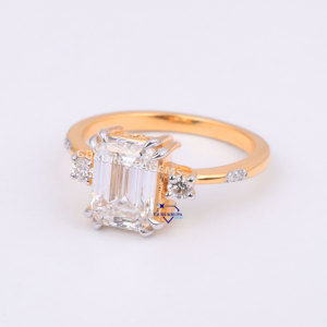 Venta caliente 14K Anillo de compromiso de oro sólido DEF VVS Esmeralda corte redondo Lab Grown Diamond Fashion Solitaire Jewelry para bodas - Product Image 2