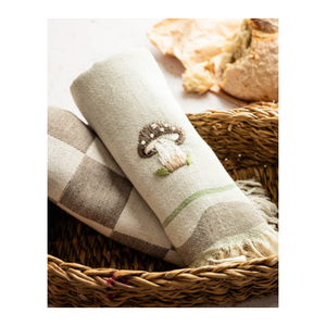 Serviette de cuisine brodée motif champignon en coton 40x60cm 180GSM 200TC, torchon rayé OEKO-TEX, faible MOQ, OEM ODM, vente en gros Inde - Product Image 1