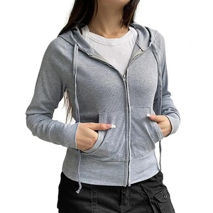 Primavera otoño mujer Color sólido sudadera Abrigo con capucha cordón manga larga bolsillos cremallera tapeta prendas de vestir exteriores Femme - Product Image 6