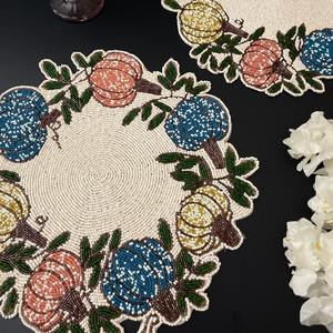 Handmade beaded placemat <b>tablemat</b> inch burgundy red bead charger plate - Product Image 4