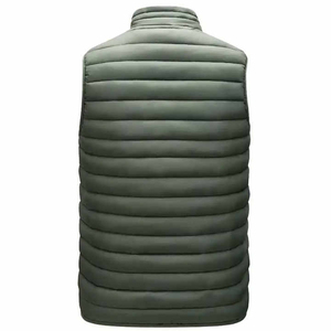 Chaleco Acolchado Verde para Hombre, Cuello Alto, Cierre de Cremallera, Cortavientos, Informal, Ropa de Invierno, Relleno de Poliéster, Color Sólido - Product Image 2