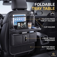 Organisateur de siège arrière de voiture, plateau pliable, sac de rangement multifonction en cuir PU, porte-gobelet, poche pour tablette, ajustement universel, lot de 2