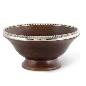 Dark <b>Mango</b> <b>Wood</b> <b>Bowl</b> w/Silver Beaded Rim - Product Image 1