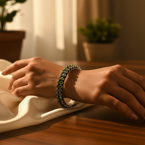 925 <b>Silver</b> <b>Beaded</b> <b>Bracelet</b> with Peridot Green Gemstone Women's Bohemian Style Gold Plated Jewelry - Product Image 3