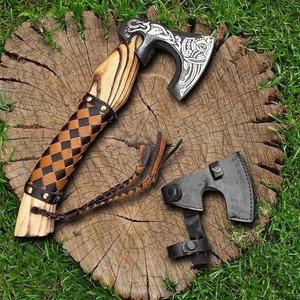 Hache Viking de qualité industrielle Steel Craft International, 14 pouces, double lame, tête de tomahawk, bois personnalisé, camping en plein air - Product Image 1
