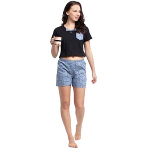 Stylish Comfortable Cotton <b>Pajama</b> Set for Women Short Sleeve <b>Crop</b> Top with Printed Shorts Graphic Print Twin Set For Womens - Product Image 3