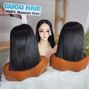 Perruque courte bob lisse 13x4 en cheveux vierges vietnamiens, pré-épilée, avec fermeture frontale, 10-16 pouces, naturelle et transparente - Product Image 1