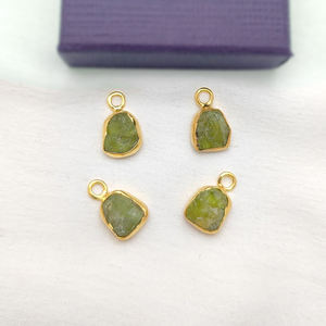 Peridot Gemstone Wholesale Natural Raw <b>Birthstone</b> Charm Pendant Gold Plated Collet Pendant - Product Image 1