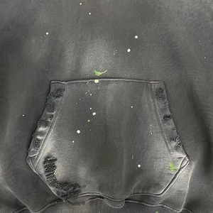Pull à capuche surdimensionné délavé 500gsm pour hommes en gros personnalisé Pull-Over avec impression de détresse Sweat à capuche lourd vierge - Product Image 3