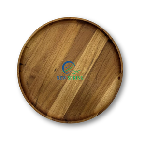 Plateau de service rond en bois de teck fait main de haute qualité couleur bois naturel pour le stockage des aliments ou la décoration de la maison - Product Image 1