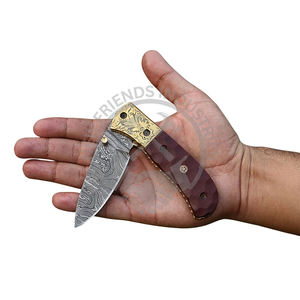 ที่ล็อกเหล็กดามัสกัสทำด้วยมือมีดแบบพับได้ทำจากไม้สลักด้วยทองเหลืองหมอนข้างสู้รบเกรดอุตสาหกรรมแบบทำมือ - Product Image 3