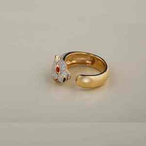 Luxury Brand Jewelry Hip Hop Moissanite Leopard Head <b>Open</b> <b>Ring</b> Round Cut Rhodium Plated Prong Setting for Men's - Product Image 1