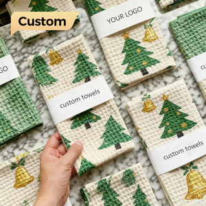 <span class=keywords><strong>Serviette</strong></span> de nettoyage de cuisine en gros doux gaufré ménage absorbant l'eau motifs numériques de Noël torchon imprimé à séchage rapide - Product Image 1