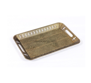 Élégant ensemble de plateau de service ovale blanc avec garniture dorée subtile et design de feuille unique, parfait pour les repas et la décoration élégants - Product Image 5