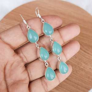 Pendientes Colgantes de Calcedonia Aqua con Múltiples Piedras, Plata 925, Cristal, Estilo Boho, Hechos a Mano, Regalo - Product Image 5