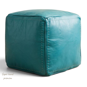 Puf Marroquí Cuadrado de Cuero Genuino Moderno y Personalizado, Otomana Hecha a Mano con Costuras, Reposapiés Plegable para Sala de Estar - Product Image 1