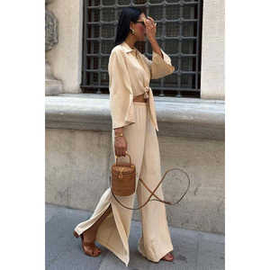 Traje Casual de Crepé Ayrobin 10179 Primavera/Verano, Camisa de Manga Tres Cuartos con Lazos y Pantalones con Abertura - Product Image 5