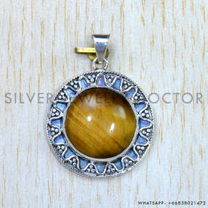 Colgante de Piedra Natural Ojo de Tigre en Plata de Ley 925, Estilo Clásico, Venta al por Mayor de Joyería de Plata - Product Image 2