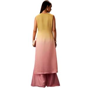 Jaune Ombre Une Ligne Kurta Avec Cloche Bas Pantalon En Gros Femmes Vêtements Ethniques OEM Vêtements Usine Fournisseur Tenue De Fête - Product Image 5