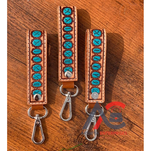 Porte-clés en cuir taillé sculpté à la main Porte-clés en cuir imprimé floral gaufré Accessoires en cuir taillé Porte-clés mignons pour hommes - Product Image 1