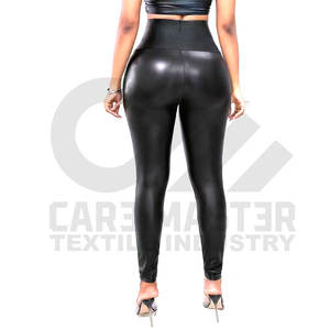 Leggings en cuir taille haute pour femmes, design personnalisé - Tissu tricoté uni, saison printemps, résistance aux accrocs - Product Image 6