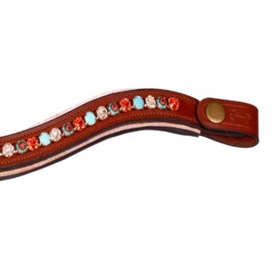 Bandeau de tête de compétition multifonction confortable en cuir italien de haute qualité, avec de magnifiques cristaux vert clair scintillants. - Product Image 4