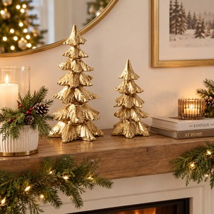 Ensemble de sapins de Noël de luxe en résine dorée, statues de pin métalliques pour table, élégant centre de table de Noël, décoration artisanale pour la maison et le salon - Product Image 2