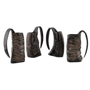 Juego de tazas de cuerno vikingo natural, tazas de cerveza de 4 piezas con diseño tallado, accesorios de capacidad de 1L - Product Image 1