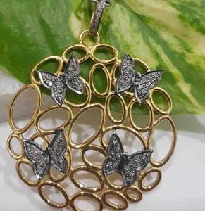 Pendentif clouté diamant pavé de papillons vintage en argent sterling 925 plaqué rhodium noir taille 40x40MM pour mariage et fiançailles - Product Image 2