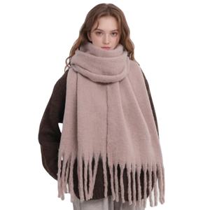 Bufanda de Lana de Alta Calidad para Mujer, Cálida, Transpirable, Duradera, de Color Sólido con Flecos - Product Image 1