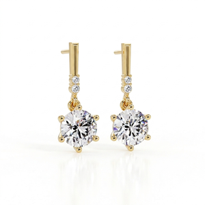 Pendientes Minimalistas Colgantes con Diamante Solitario, Oro Puro de 14K, Diamante Redondo Cultivado en Laboratorio, Certificado IGI, Joyería Fina para Mujer - Product Image 2