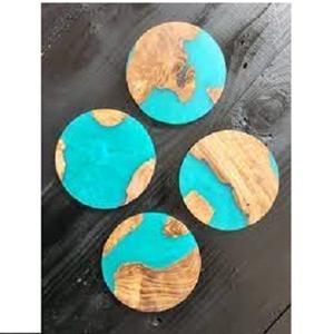 Ensemble de 4 sous-verres et porte-gobelets classiques en bois et résine écologiques, 4x4 pouces, carrés, pour la cuisine - Product Image 4