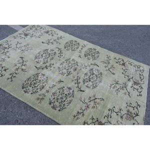 Alfombra de lana de retazos verde clásica, 5,1x7,8 pies, área grande, diseño Aubusson turco para sala de estar o pasillo, respaldo de látex - Product Image 4