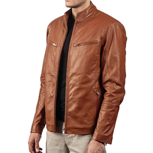 Veste en cuir véritable pour homme, style motard, col montant, fermeture éclair cool, personnalisable, vêtement d'extérieur de qualité supérieure, devant - Product Image 2