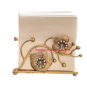 Porte-serviettes vintage en laiton doré avec motifs floraux pour la décoration de la table à manger, support décoratif en métal pour la cuisine et le restaurant - Product Image 1
