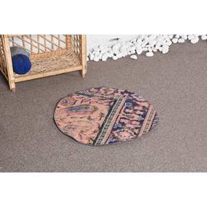 Alfombra de lana de retazos rosa azul tradicional Vintage, alfombra Rectangular de 2x2 pies para sala de estar, látex para pasillo, diseño de rompecabezas, viscosa - Product Image 2