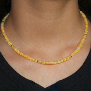 Women's Elegant 925 Sterling Silver <b>Necklace</b> 16IN Size Natural Yellow Opal Beads Yellow Gold Plated <b>Birthstone</b> Jewelry Weddings - Product Image 2