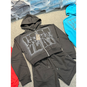 Ensemble de jogging et short à capuche pour hommes, vente en gros bon marché, ensemble deux pièces pour vêtements de ville, sweat à capuche et jogging - Product Image 3