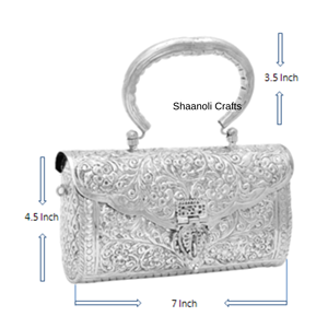 New Arrival Indian Premium Quality Brass Metal Oxidized <b>Silver</b> <b>Clutch</b> Purse With Metallic Sling for Wedding Evening <b>Clutch</b> - Product Image 3