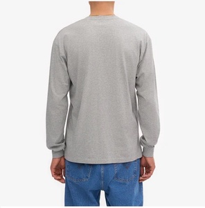 เสื้อยืดคอกลมแขนยาวผ้าฝ้าย100% สีทึบของผู้ชายสีเขียวเทาเป็นมิตรกับสิ่งแวดล้อมกันการพองแบบปกติปรับแต่งได้ - Product Image 4