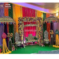 Décorations de scène de mariage indien colorées, DJ musulman, décoration de nuit Mehndi, décor de scène de mariage hindou coloré, configuration de scène de sangeet, Suisse