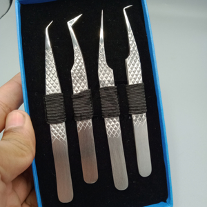 Pince à cils professionnelle Diamond Grip Silver Chrome Finition Acier inoxydable allemand Russe Mega Volume Extension de cils Pince à épiler - Product Image 2