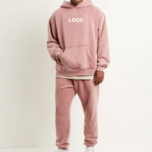 2025 Custom <b>Plain</b> Hoodies and Sweat Pants Set Joggers Flared Sweatpants and <b>Hoodie</b> Sets Cotton Acid Wash Tracksuit Manufacturer - Product Image 2