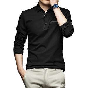 Korean Fashion <b>Men</b> Solid <b>Polo</b> <b>Shirts</b> Spring Autumn New T-<b>shirt</b> Streetwear Business Casual Embroidered Loose <b>Long</b> <b>Sleeve</b> Slim Top - Product Image 3