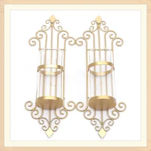 Golden Forged Metal Wall Candle Holder Hanging Christmas Home Decoration Living Room Wall Mounted Candle Holder - Product Image 5